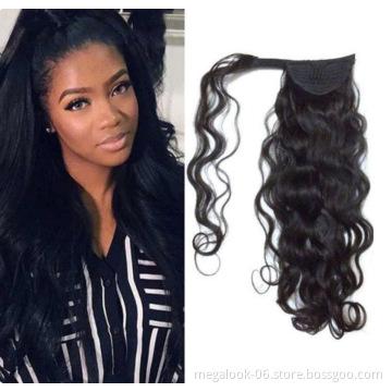 Megalook Hair Wavy Ponytail Extension for Women Wrap Around Magic Paste Yaki Ponytail Clip in Hairpieces